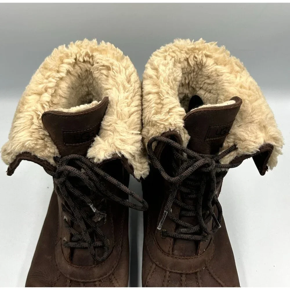 UGG Men's Brown Leather Adirondack lll Distressed Sheepskin Boots Size 10.5 3198 - Picture 10 of 16